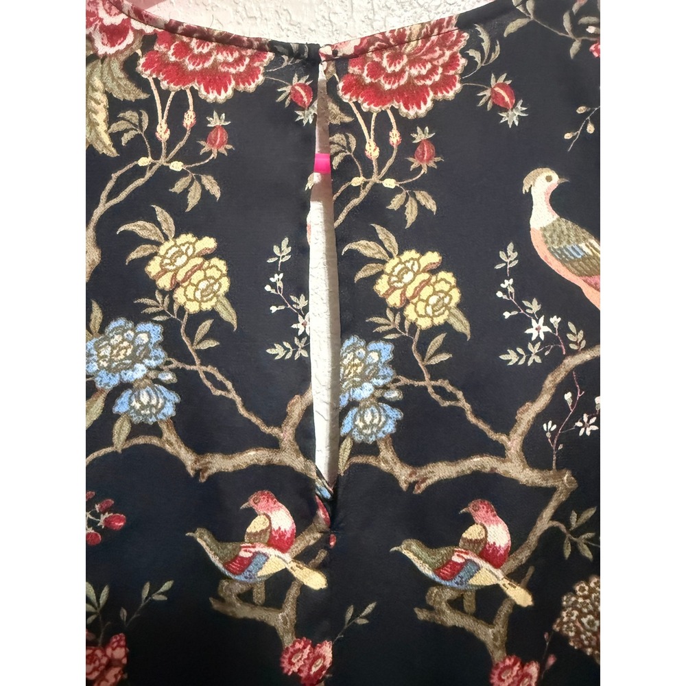 H&M Floral Bird Print Wide Leg Jumpsuit Black Flutter Sleeve V-Neck Size 8 - Picture 11 of 16